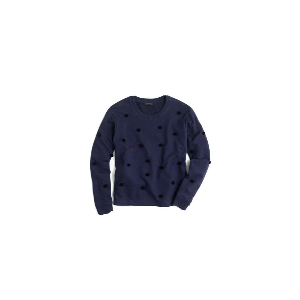 J.Crew Womens Pullover Pom-Pom Sweatshirt Blue Crew Neck Long Sleeve L New